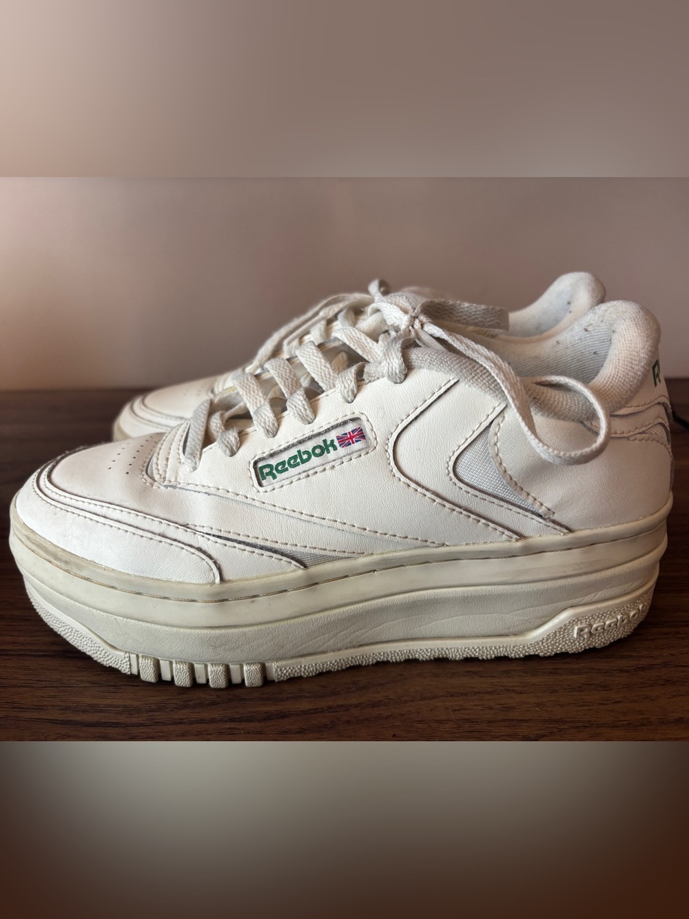 Reebok Club C Platform Sneakers with Green Logo Accent